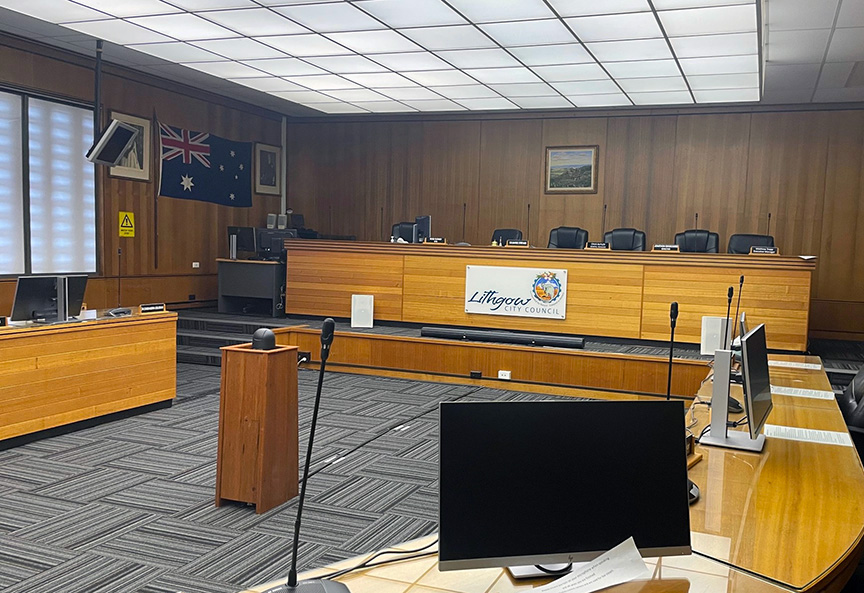 Interior of the Lithgow City Council Chambers.  